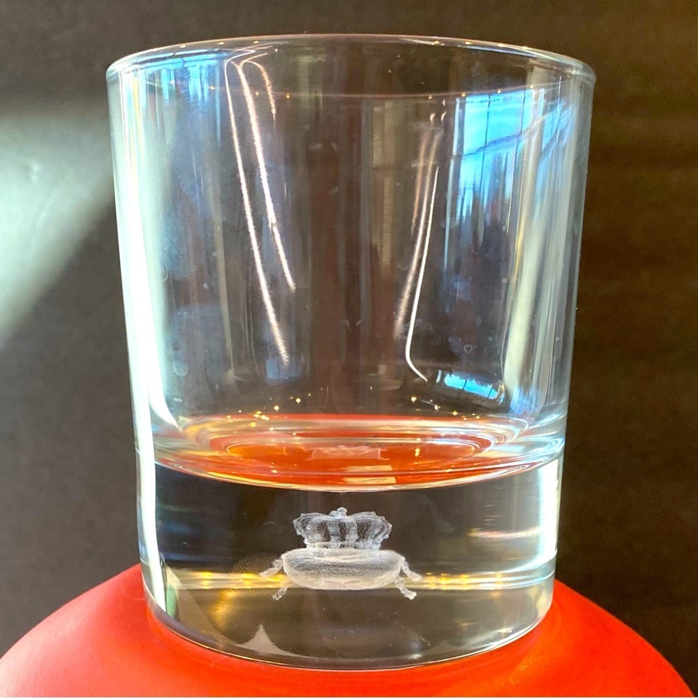 ETCHED CROWN ROYAL 3D Laser Hologram Floating Crown on Pillow Whisky Glass Cup